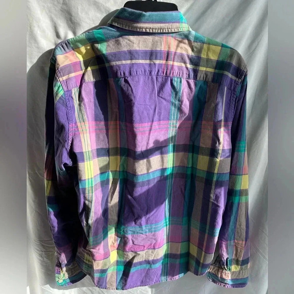 Abercrombie & Fitch Purple/Yellow/Green Plaid Long Sleeve Button Up Shirt Size L - Picture 3 of 3